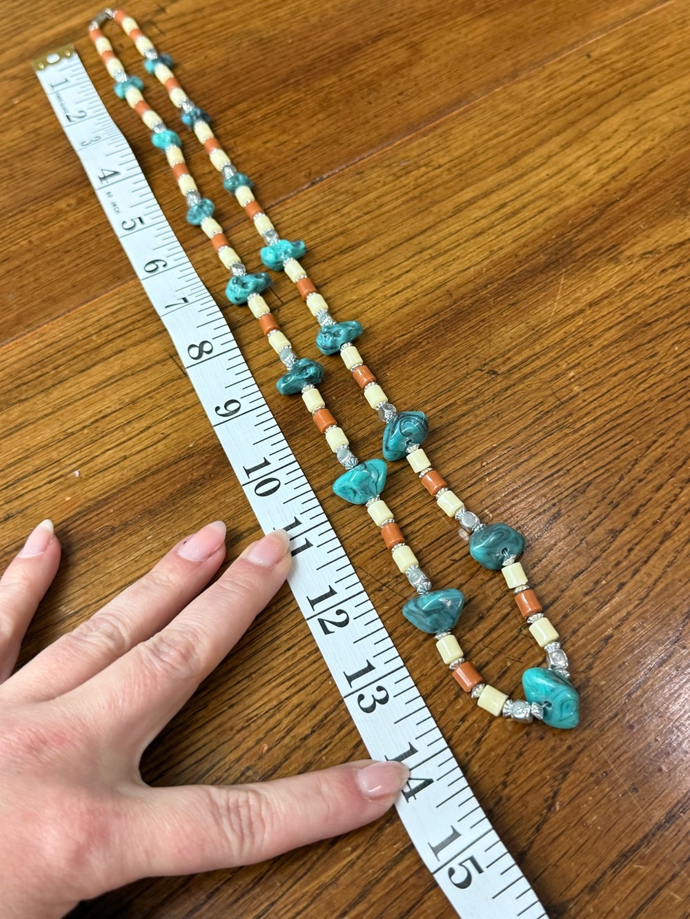 Turquoise Tone Beaded Statement Necklace Boho Southwestern - Picture 7 of 8